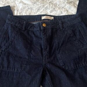 Tory Burch Dark Indigo Denim Jeans with Gold Button